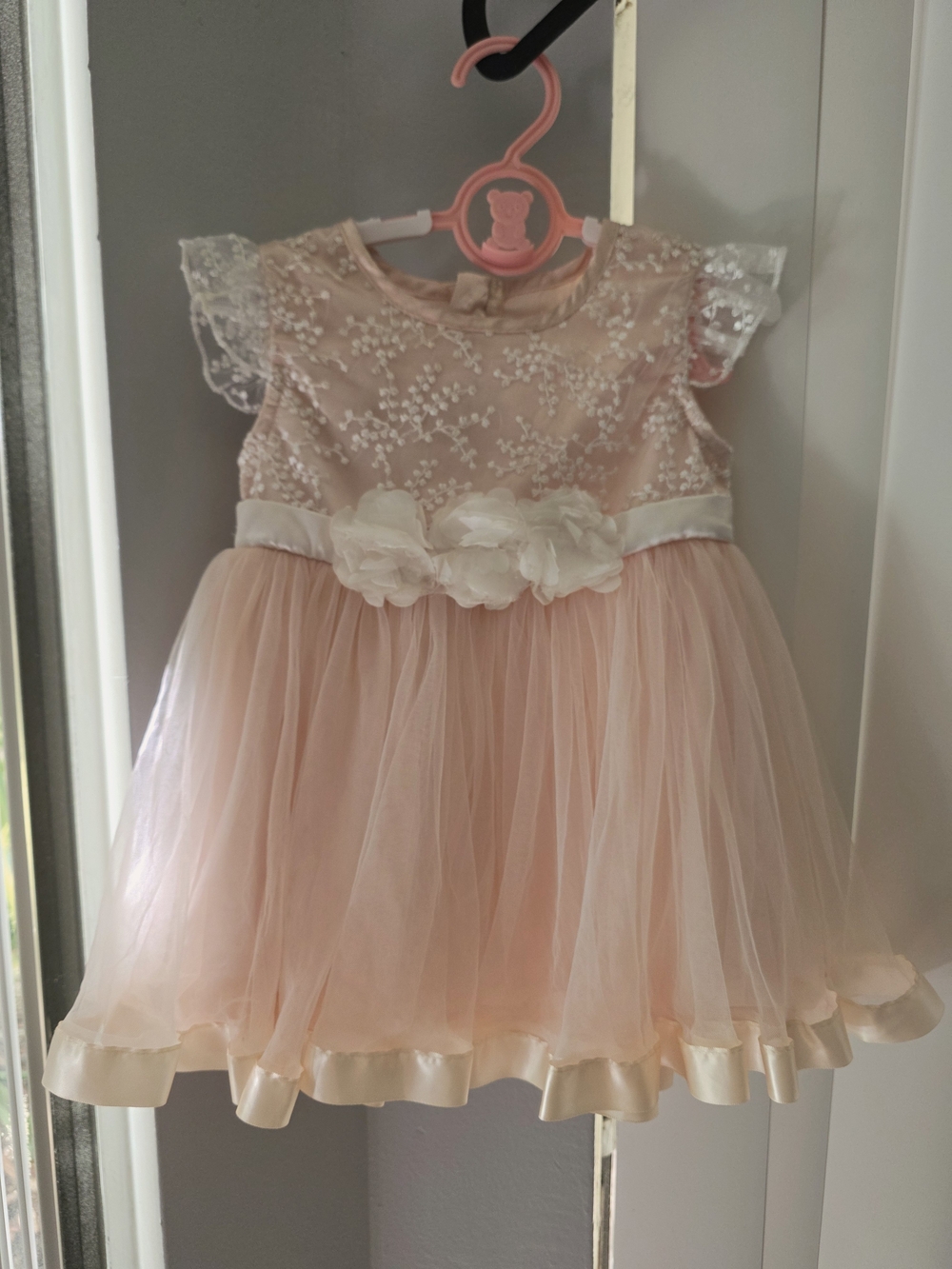 SHEIN Blush Pink Floral Embroidered Tulle Dress for Girls